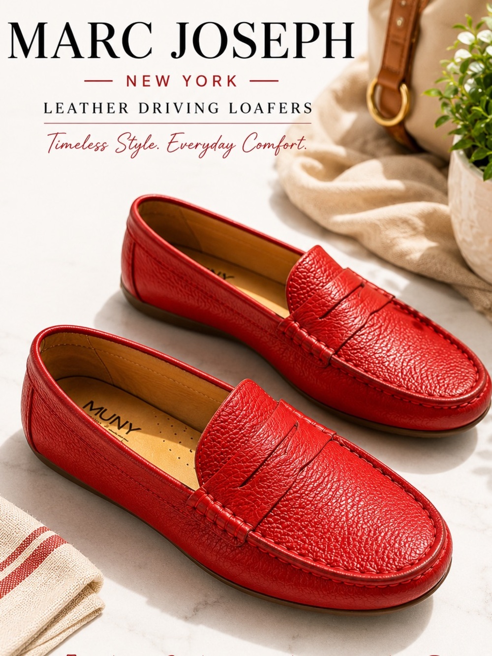 Marc Joseph Women’s Red Pebbled Leather Driving Loafers Size 8 Made in Brazil - Picture 2 of 13
